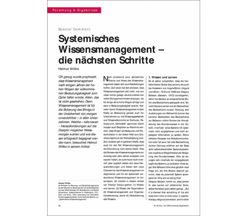 Systemisches Wissensmanagement – die nächsten Schritte