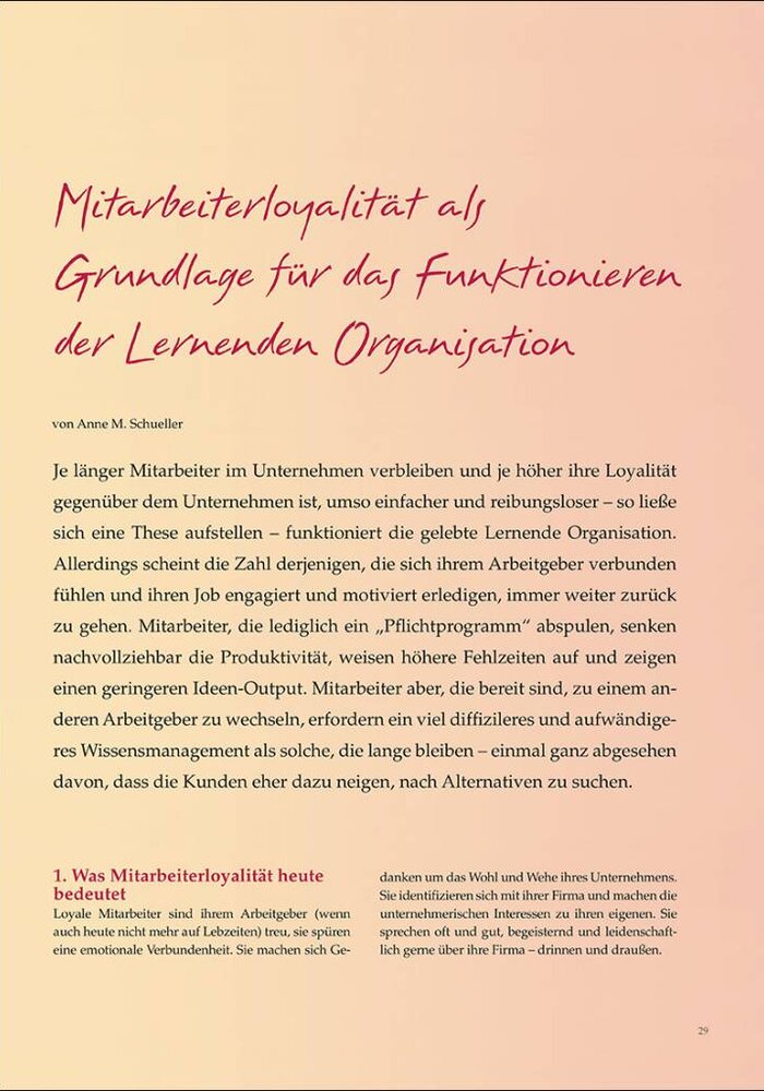 Mitarbeiterloyalität als Grundlage für das Funktionieren der Lernenden Organisation