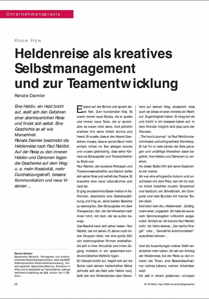 Heldenreise als kreatives Selbstmanagement und zur Teamentwicklung