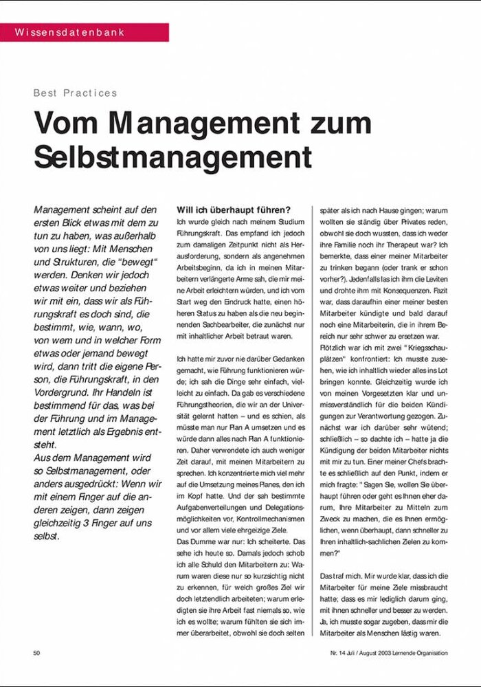 Vom Management zum Selbstmanagement