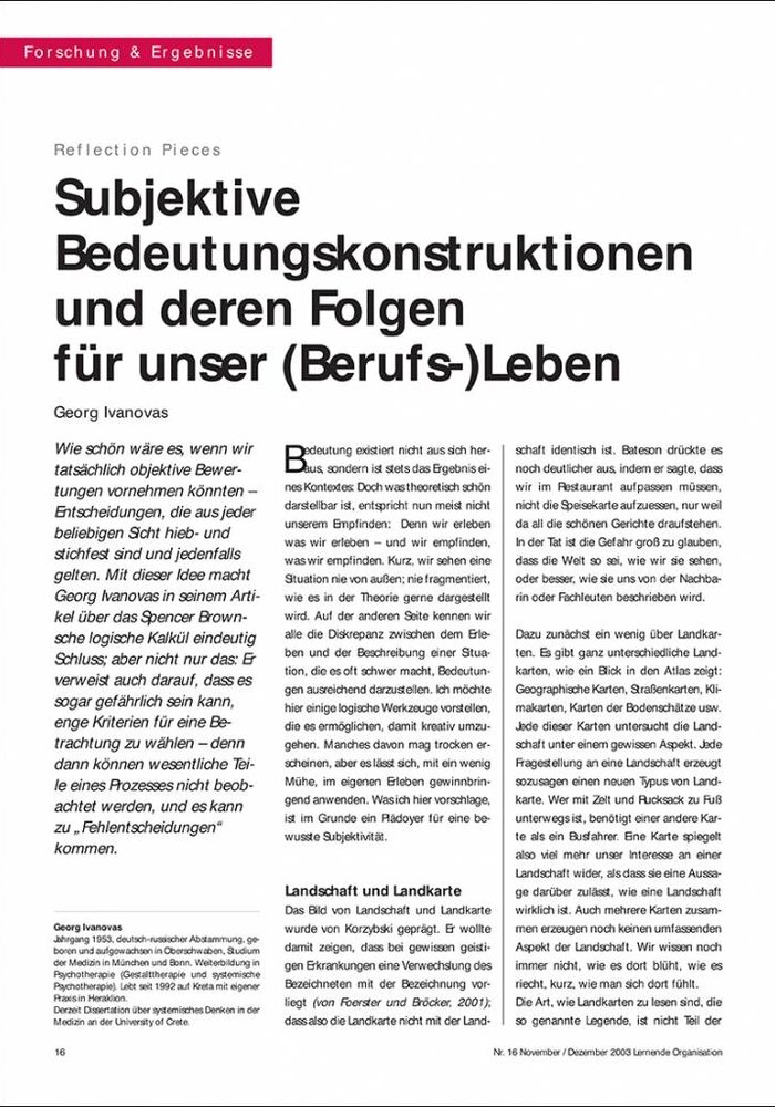 Subjektive Bedeutungskonstruktionen und deren Folgen für unser (Berufs-)Leben