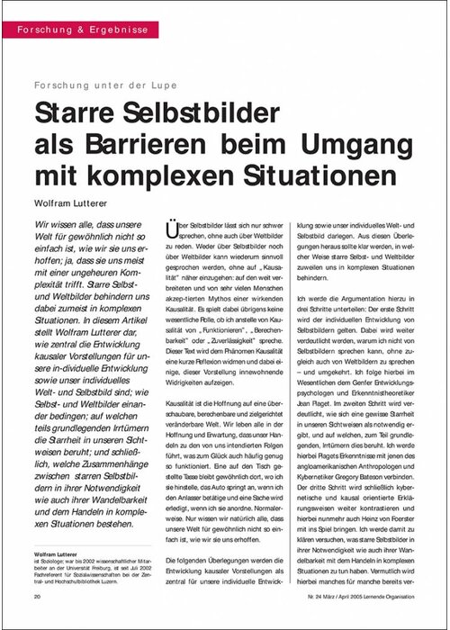 Starre Selbstbilder als Barrieren beim Umgang mit komplexen Situationen