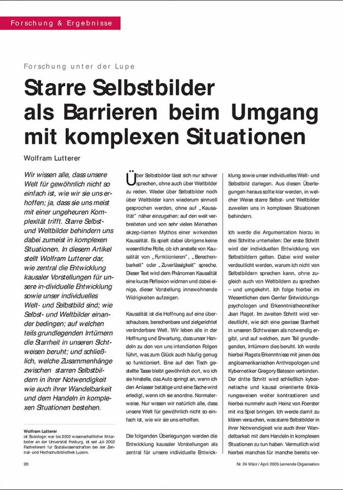 Starre Selbstbilder als Barrieren beim Umgang mit komplexen Situationen