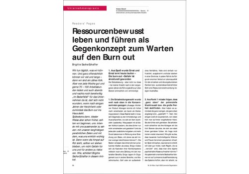 Ressourcenbewusst leben und führen als Gegenkonzept zum Warten auf den Burn out