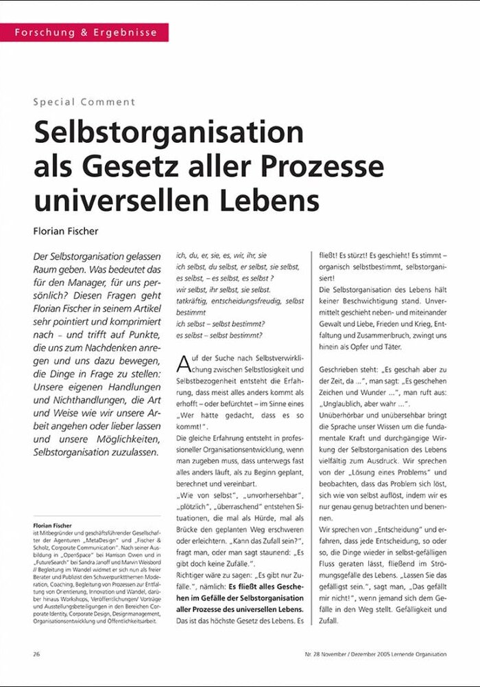 Selbstorganisation als Gesetz aller Prozesse universellen Lebens