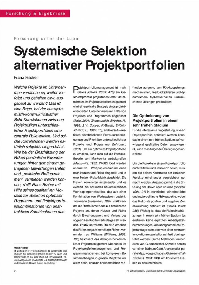 Systemische Selektion alternativer Projektportfolien