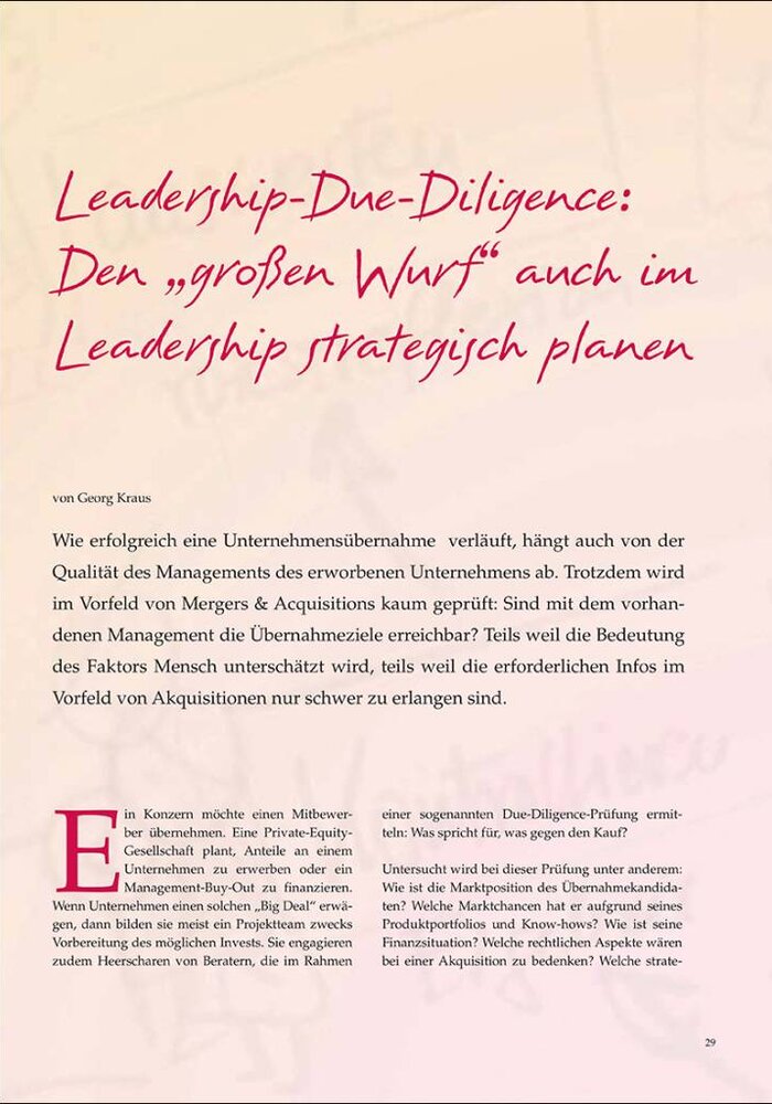 Leadership-Due-Diligence: Den „großen Wurf“ auch im Leadership strategisch planen