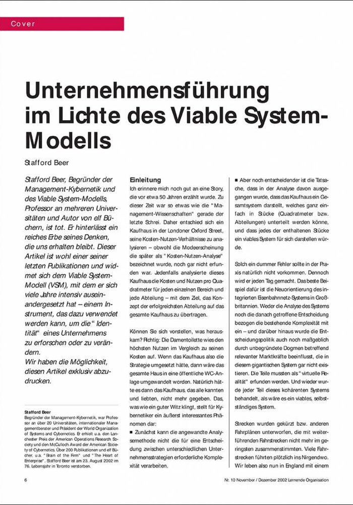 Unternehmensführung im Lichte des Viable System- Modells