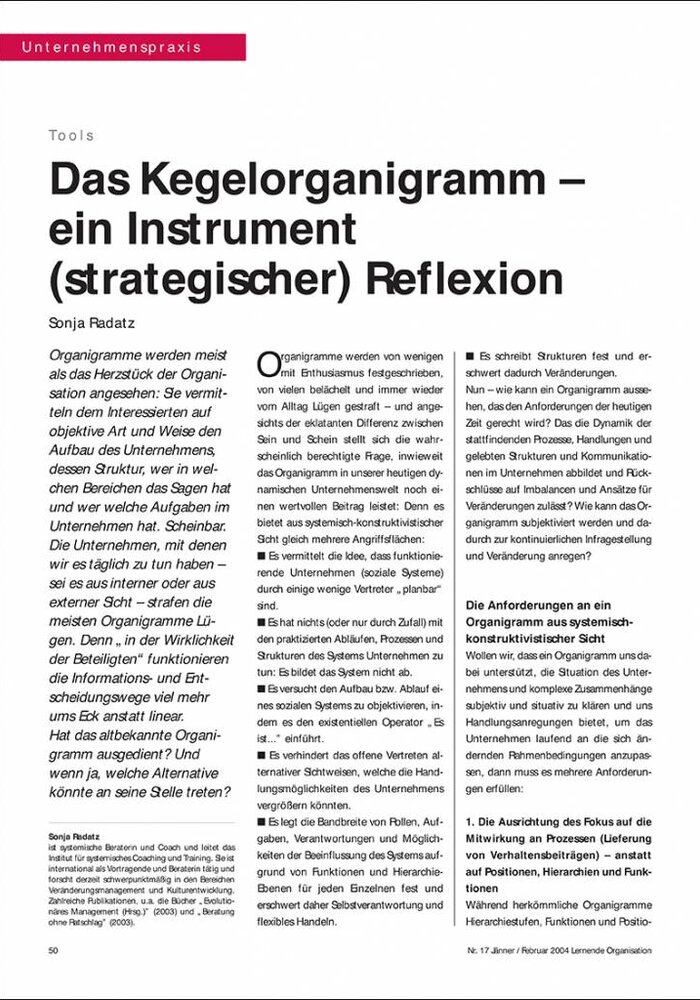 Das Kegelorganigramm – ein Instrument (strategischer) Reflexion