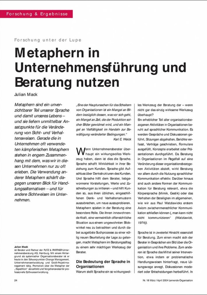 Metaphern in Unternehmensführung und Beratung nutzen