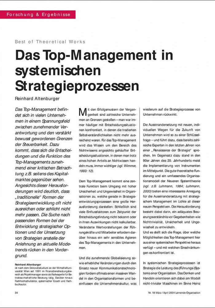 Das Top-Management in systemischen Strategieprozessen
