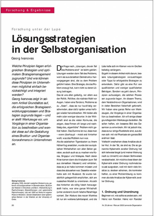Lösungsstrategien in der Selbstorganisation
