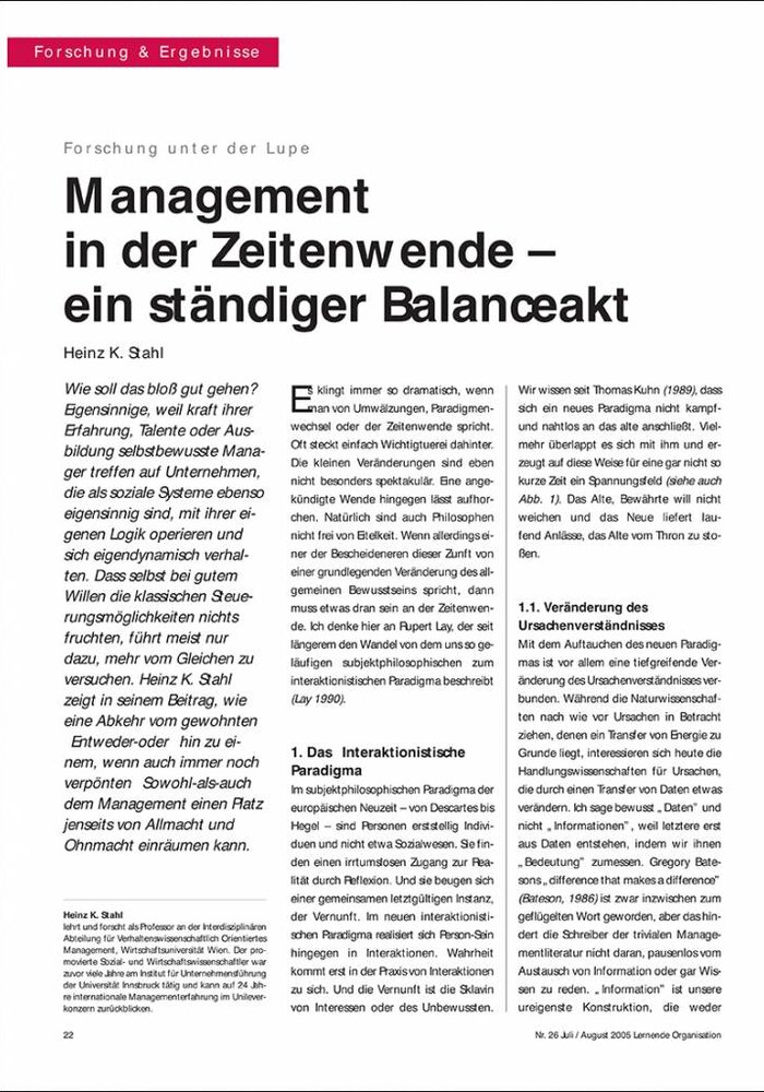 Management in der Zeitenwende – ein ständiger Balanceakt