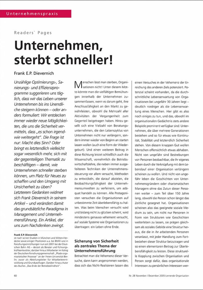 Unternehmen, sterbt schneller!