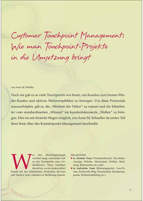 Customer Touchpoint Management: Wie man Touchpoint-Projekte in die Umsetzung bringt