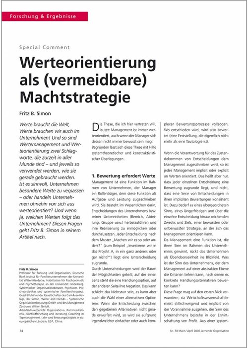 Werteorientierung als (vermeidbare) Machtstrategie