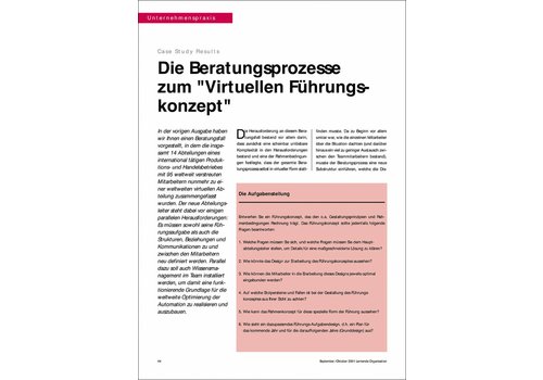 Die Beratungsprozesse zum "Virtuellen Führungskonzept"