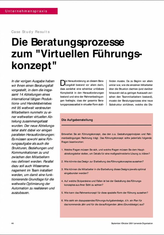 Die Beratungsprozesse zum "Virtuellen Führungskonzept"