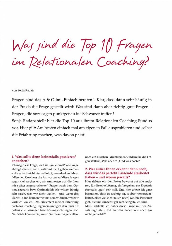 Was sind die Top 10 Fragen im Relationalen Coaching?
