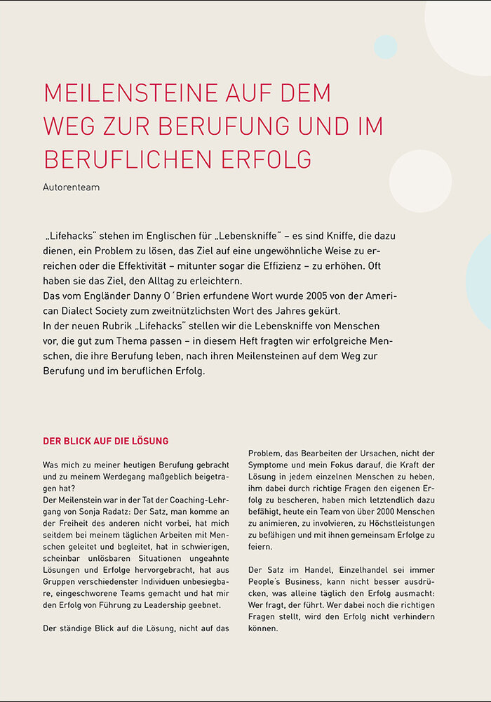 Meilensteine auf dem Weg zur Berufung und im beruflichen Erfolg