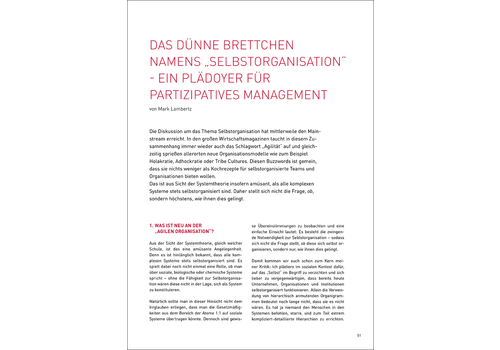 „Selbstorganisation“: ein Plädoyer für partizipatives Management „Selbstorganisation“: ein Plädoyer für partizipatives Management