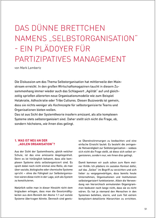 „Selbstorganisation“: ein Plädoyer für partizipatives Management