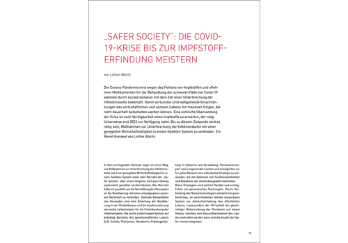 "Safer Society": Die COVID 19-Kries bis zur Impfstoff-Erfindung meistern