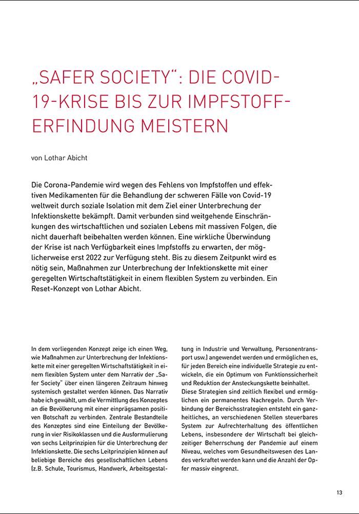 "Safer Society": Die COVID 19-Kries bis zur Impfstoff-Erfindung meistern