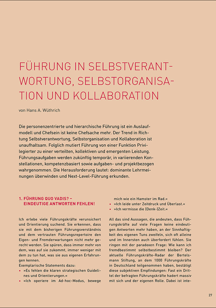 Führung in Selbstverantwortung, Selbstorganisation u. Kollaboration