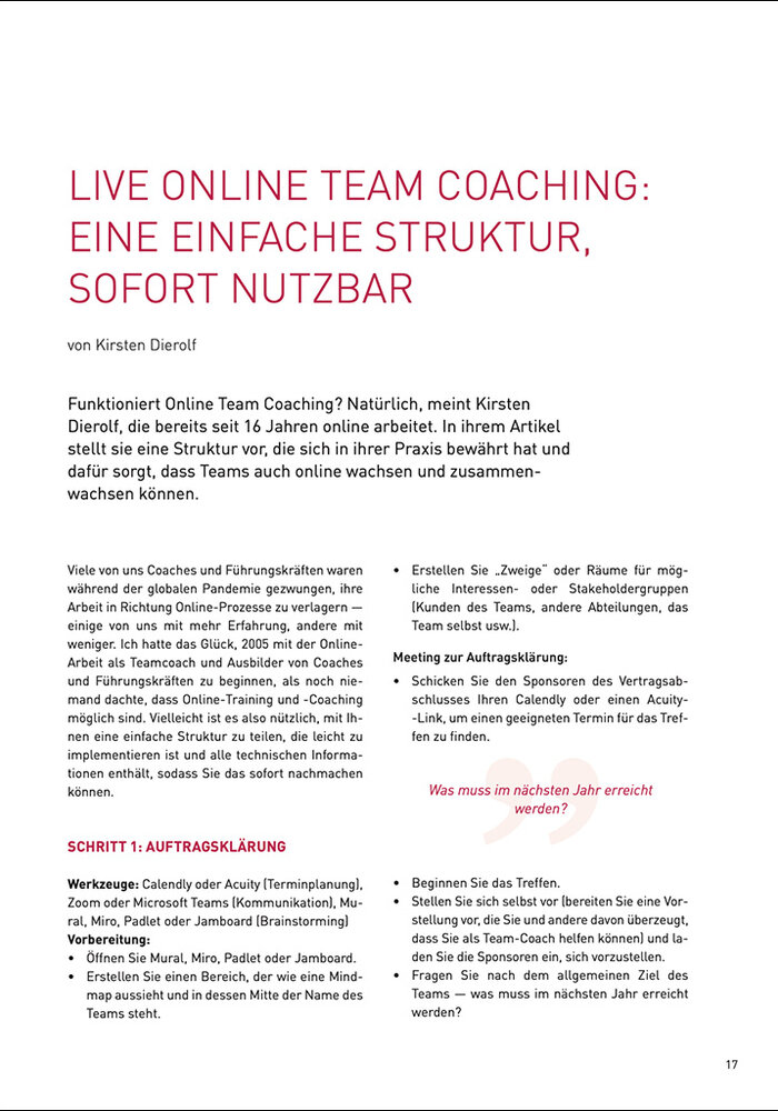 Live Online Team Coaching Eine einfache Struktur, sofort nutzbar