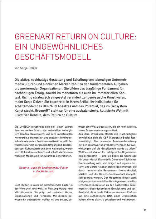 Greenart return on culture: Ein ungewöhnliches Geschäftsmodell