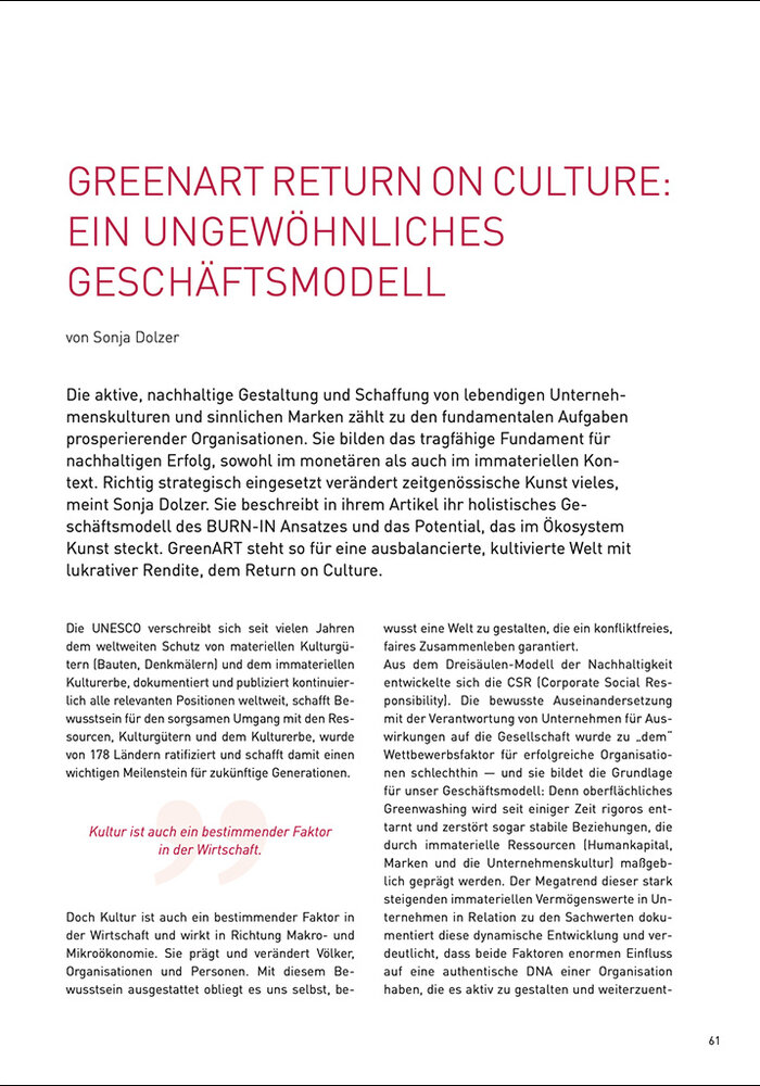 Greenart return on culture: Ein ungewöhnliches Geschäftsmodell