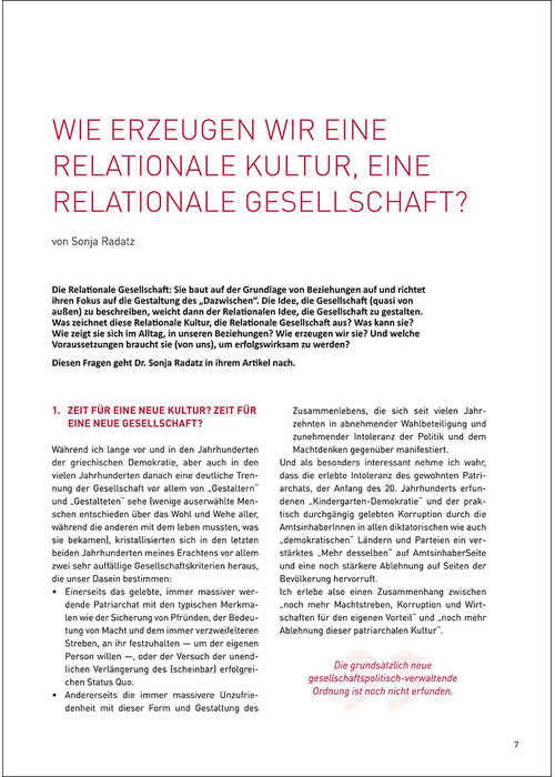 Wie erzeugen wir eine Relationale Kultur, eine Relationale Gesellschaft?