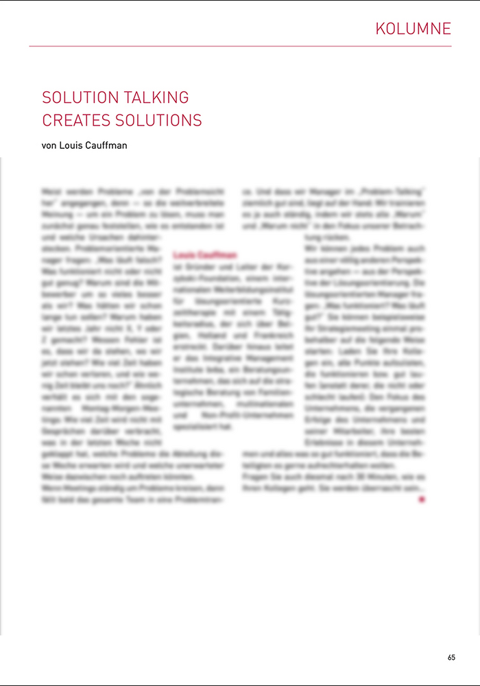 Solution talking creates solutions