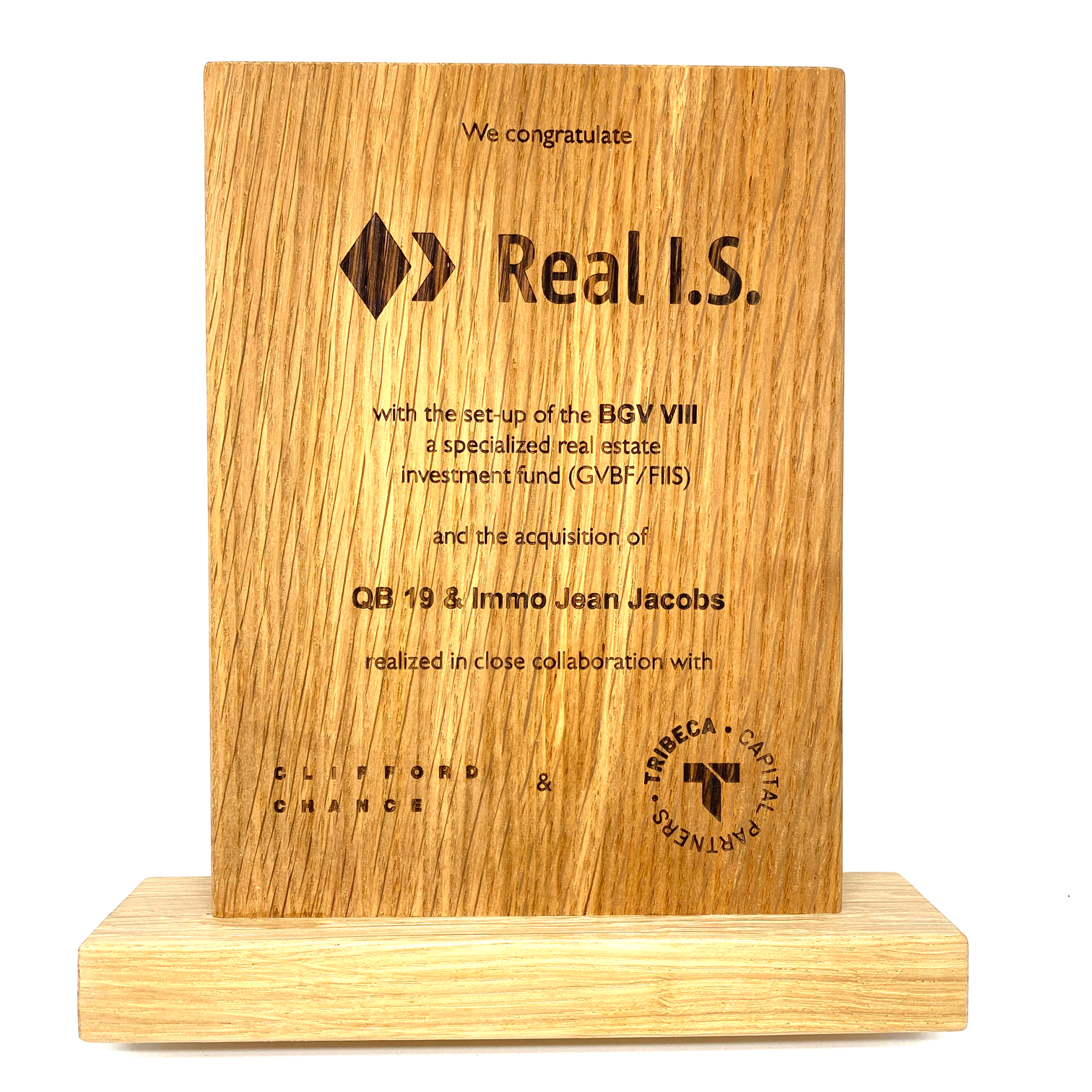 Award en bois sur mesure avec gravure au laser (200 x 150 x 20 mm)