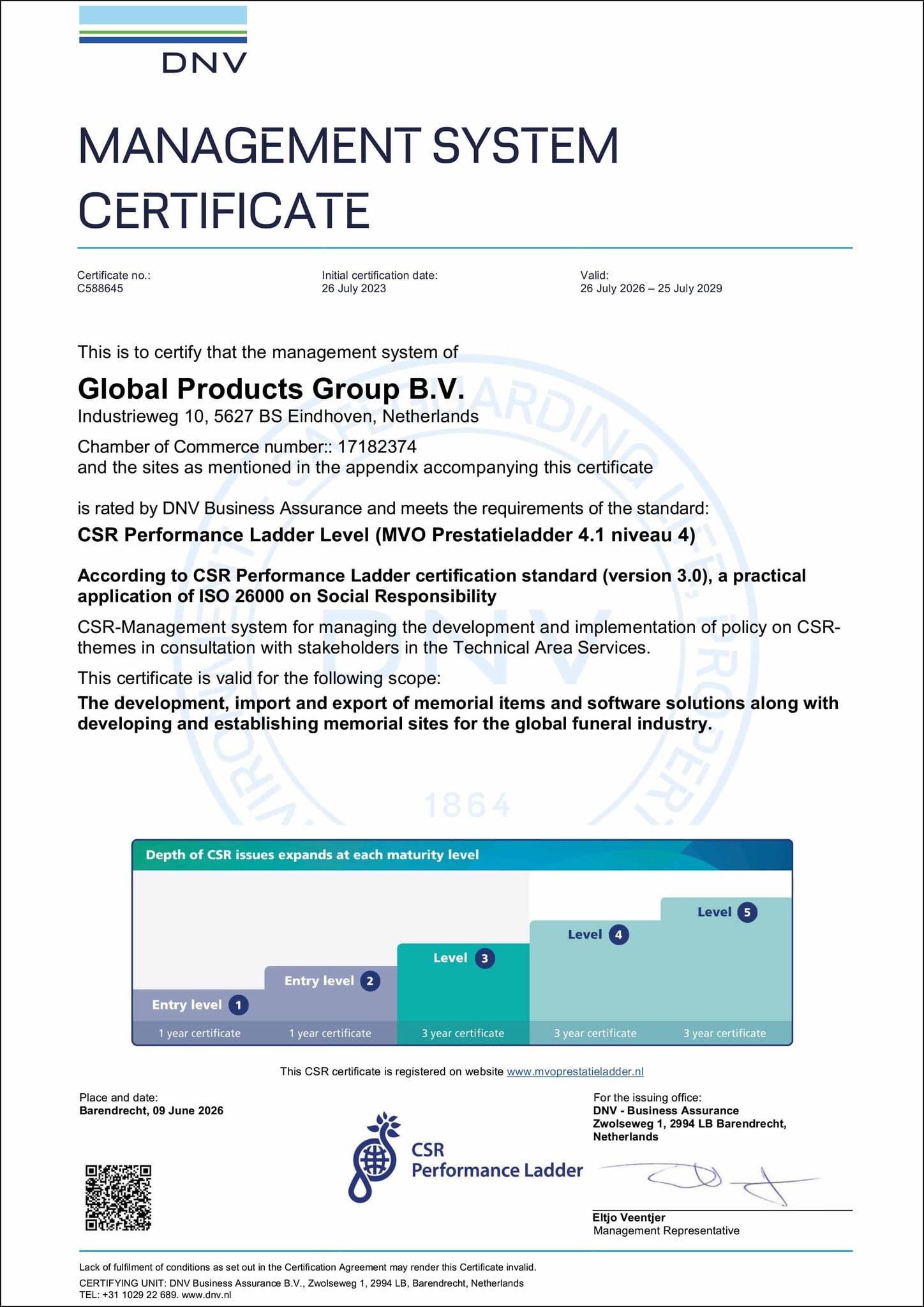 Certificado CSR Performance Ladder