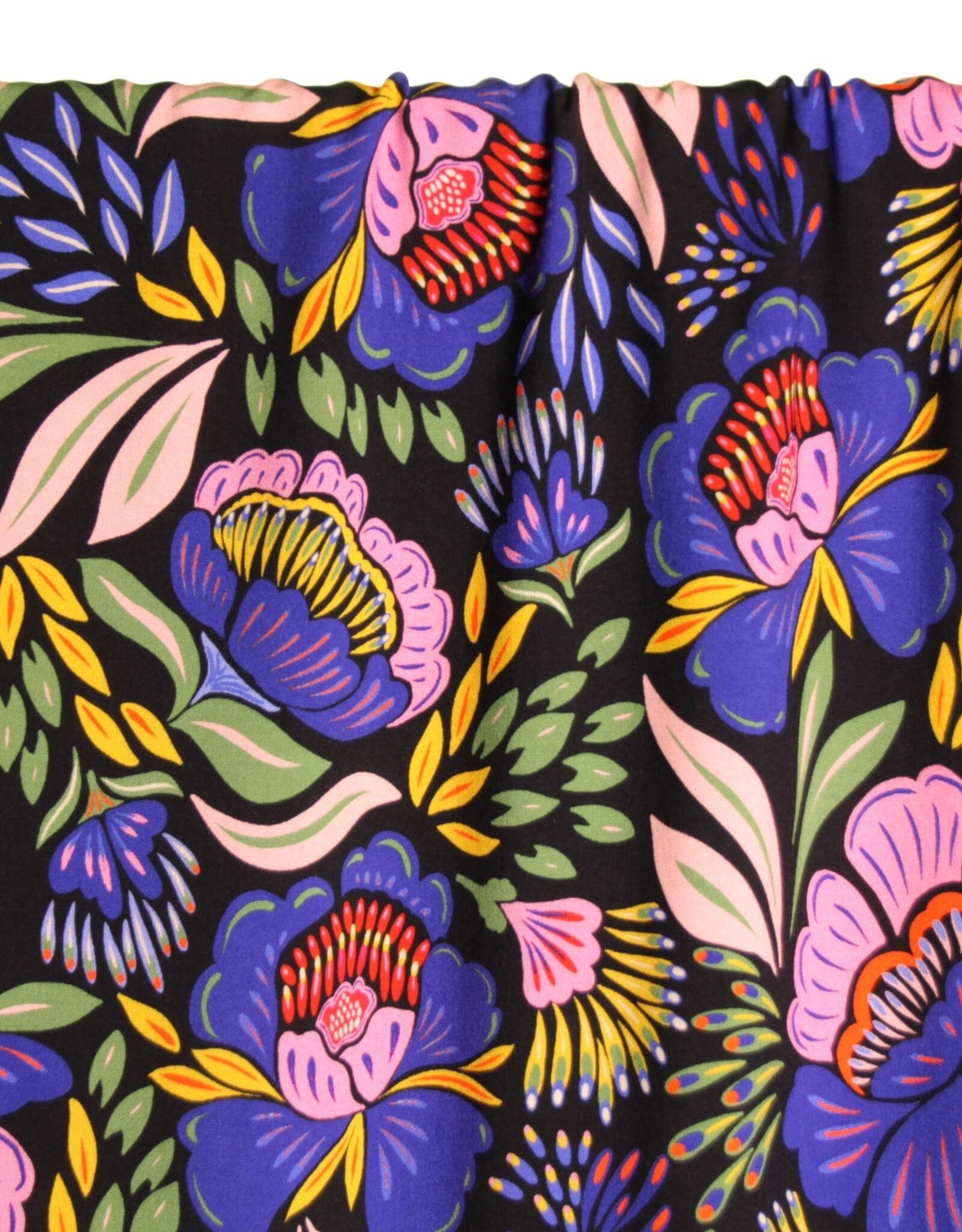 Atelier Jupe Viscose - Zwarte viscose met opvallende paarse bloemen