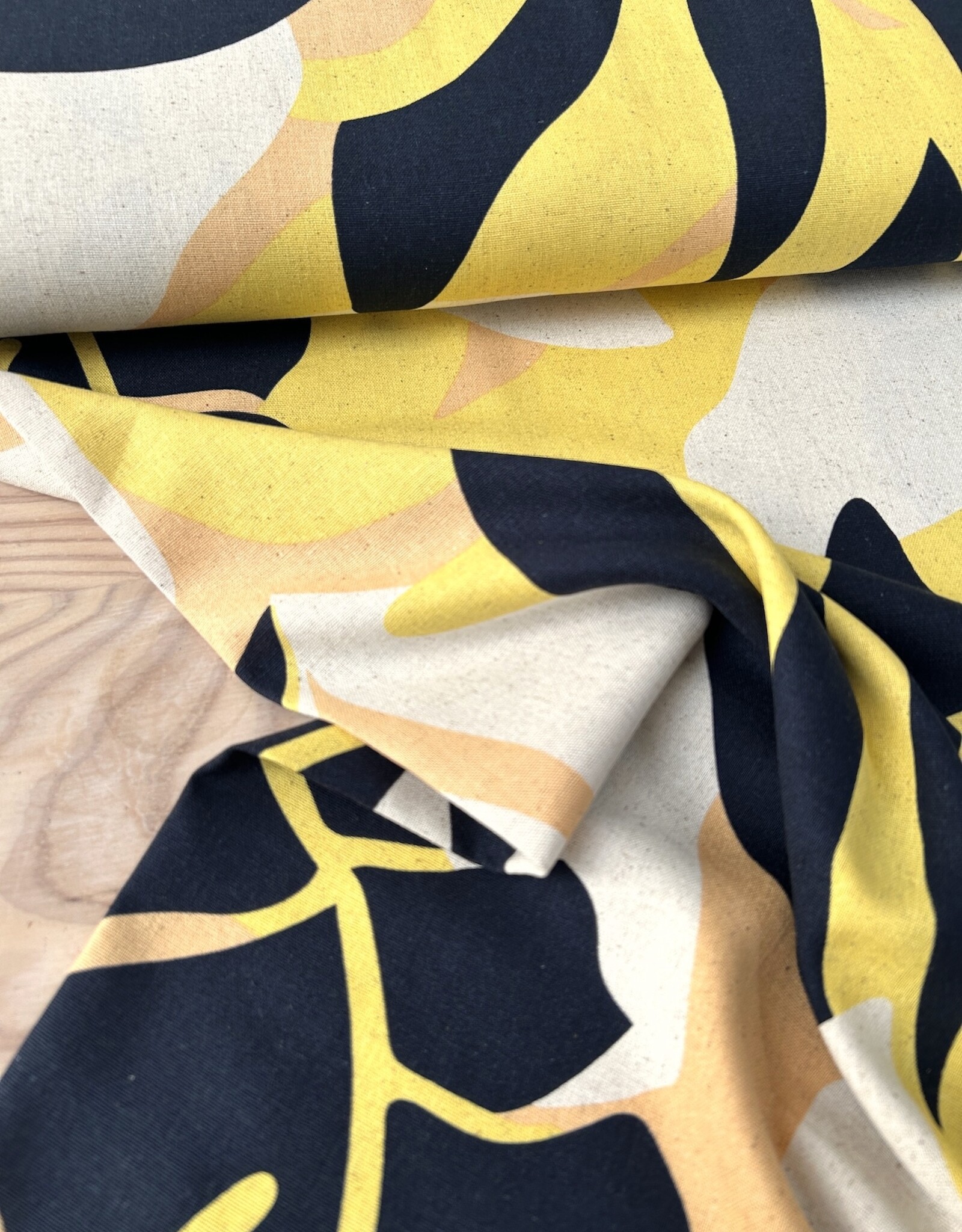Viscose Linnen  - Bel Leaves - Yellow