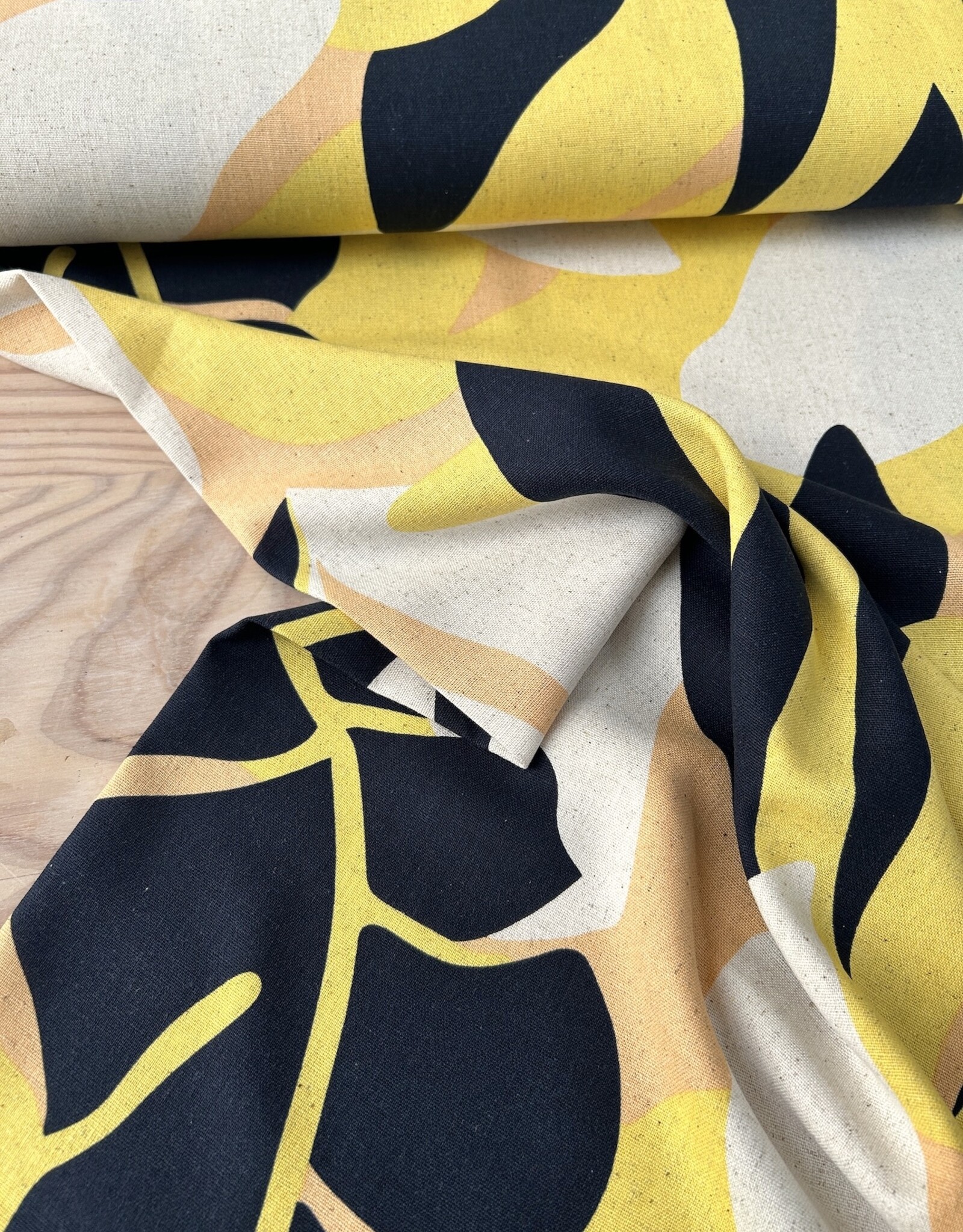 Viscose Linnen  - Bel Leaves - Yellow