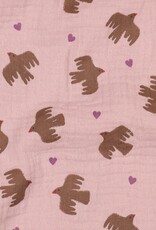 Double Gauze - Doves & Hearts - Rose