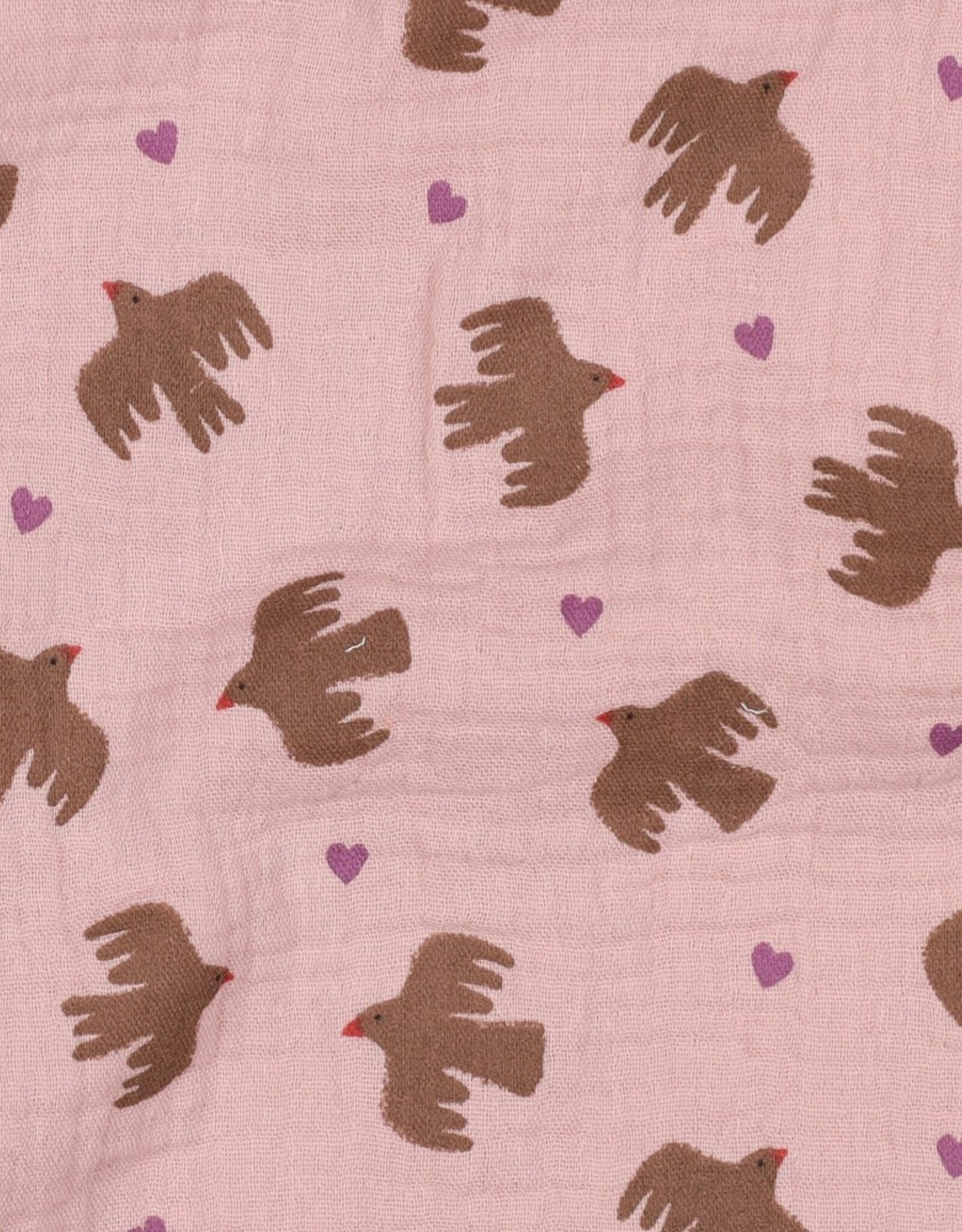 Double Gauze - Doves & Hearts - Rose