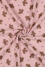 Double Gauze - Doves & Hearts - Rose