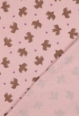 Double Gauze - Doves & Hearts - Rose