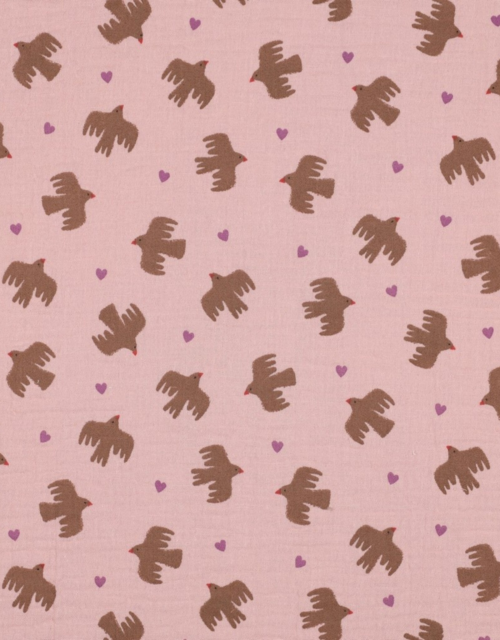 Double Gauze - Doves & Hearts - Rose