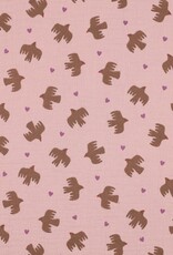 Double Gauze - Doves & Hearts - Rose