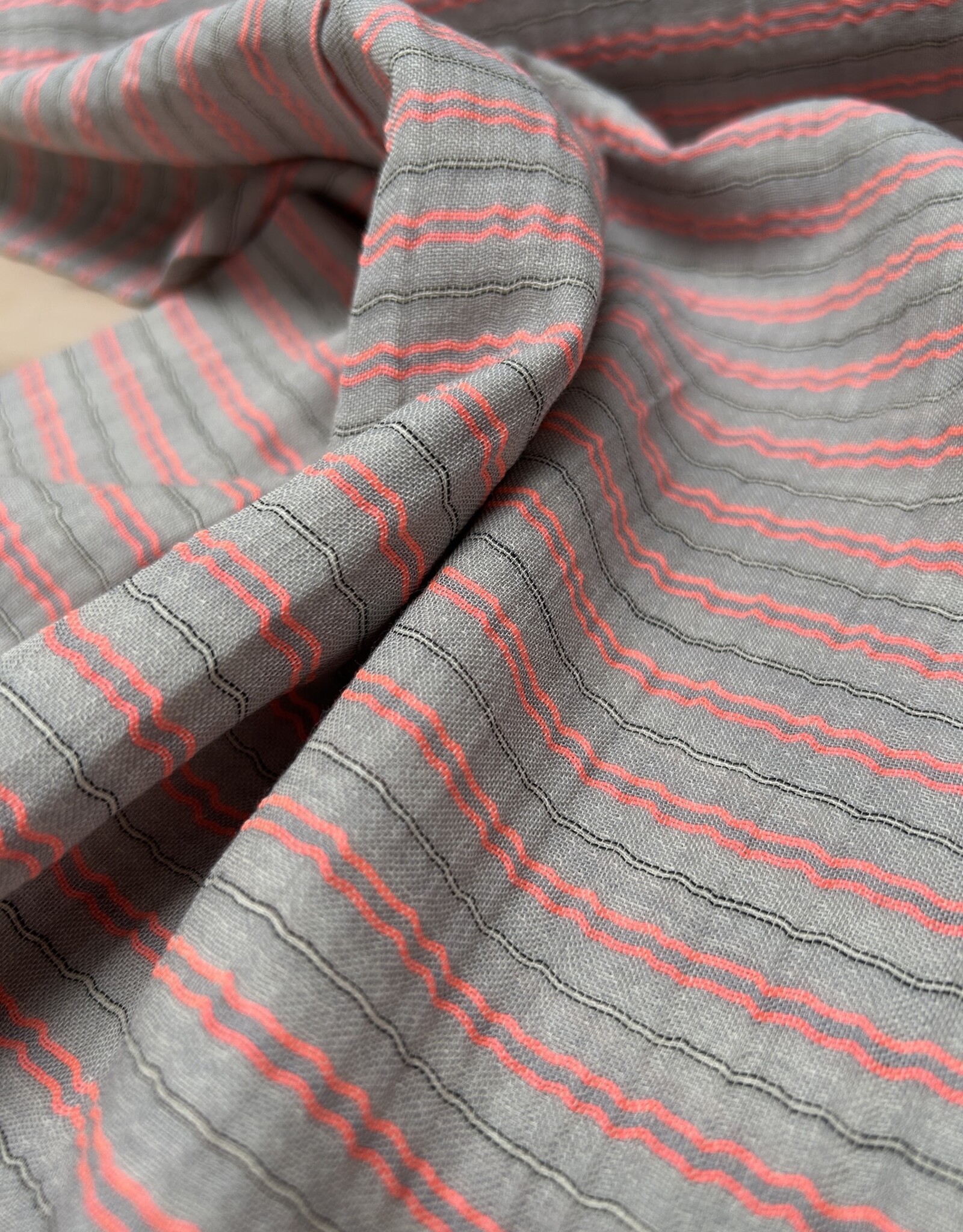 Double Gauze - Grey & Neon Stripes