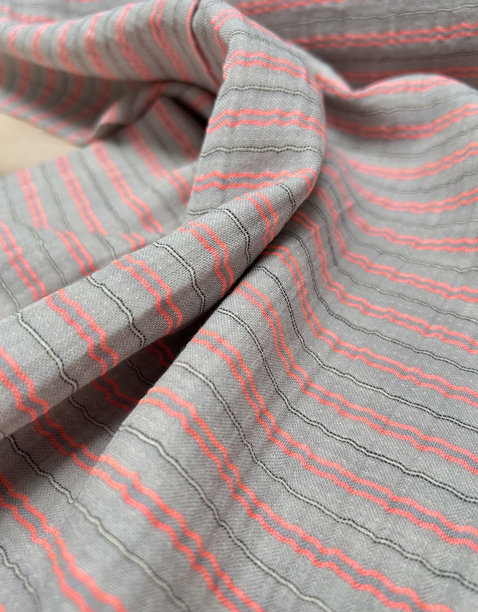 Double Gauze - Grey & Neon Stripes