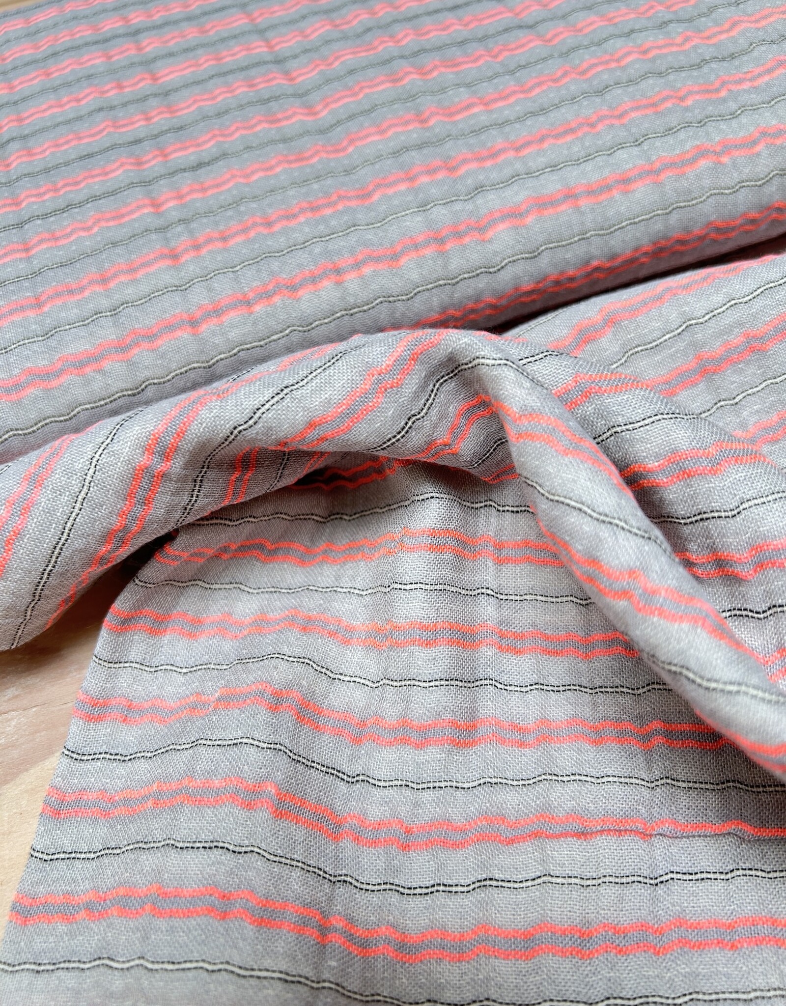 Double Gauze - Grey & Neon Stripes
