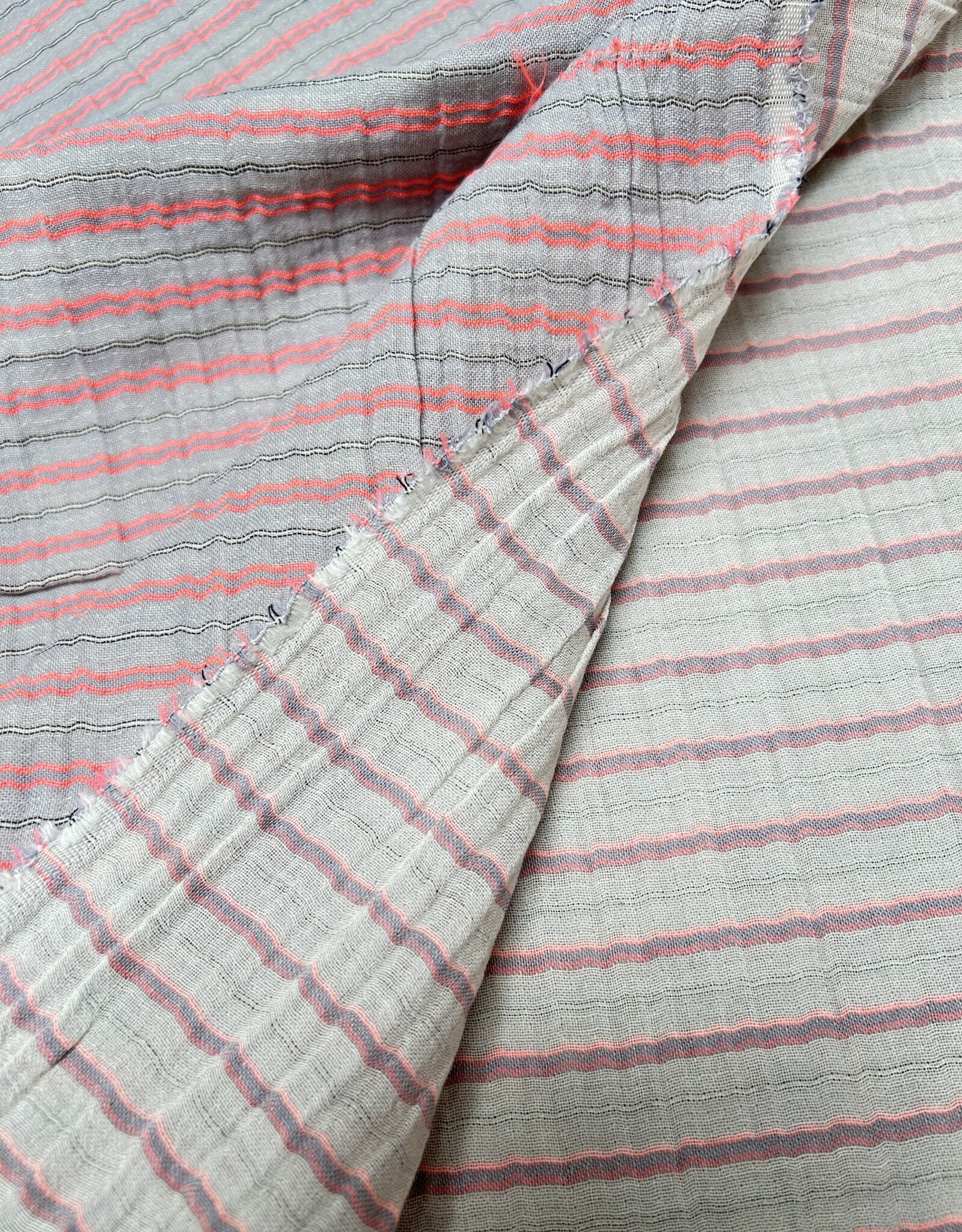 Double Gauze - Grey & Neon Stripes