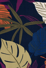 Viscose Crepe - Autumn Leaves -  Navy